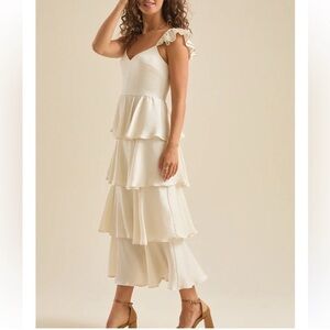Altar'd State Cream Ruffle Maxi Dress